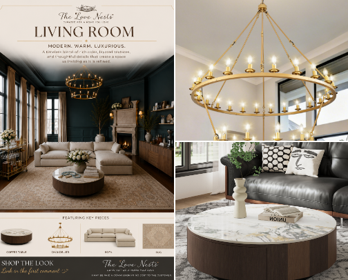 Moody & Luxurious Living Room Edit cover photo collage