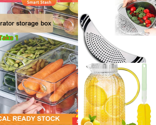 “Turn fridge chaos into clean, organized perfection!” — Fridge organizer cover photo collage