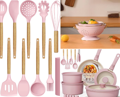 💖 The Ultimate Pink Kitchen Starter Kit: Cookware, Utensils & More! Amazon edition ✨ cover photo collage