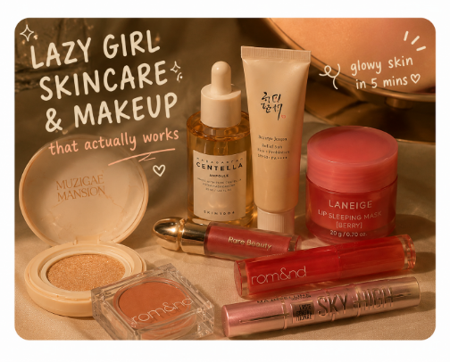 Lazy Girl Skincare and Makeup That Actually Works cover photo collage
