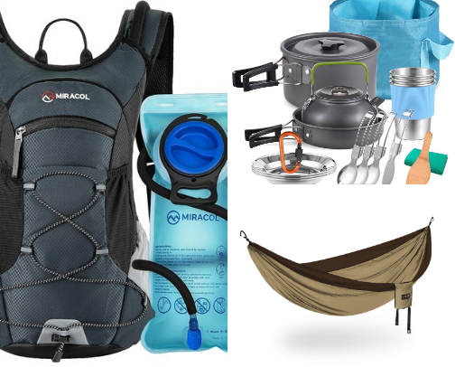 Outdoors and hiking supplies cover photo collage