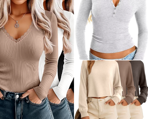 Comfy Cotton Long Sleeve Basics on Amazon cover photo collage