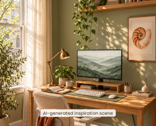 A Warm & Grounded Workspace cover photo collage