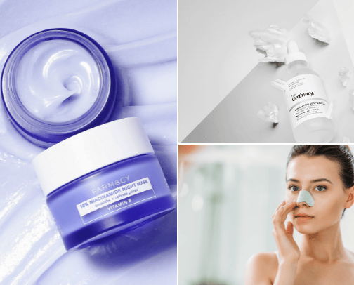 Products with niaciamide to get rid of blackheads🧴 cover photo collage