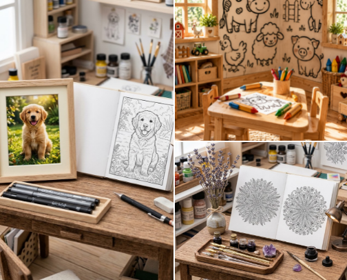 AI Coloring Page Maker cover photo collage