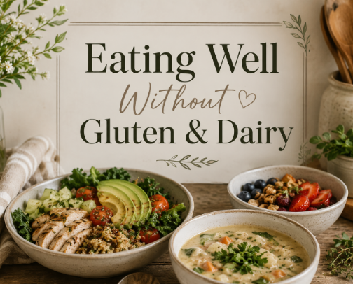 Eating Well Without Gluten or Dairy cover photo collage