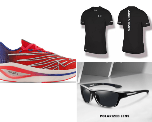 Important equipment for a runner cover photo collage