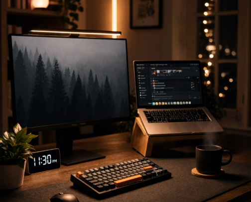 Cozy Late-Night Desk Setup Essentials cover photo collage