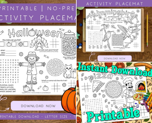 Printable Activity Placemats for Kids cover photo collage