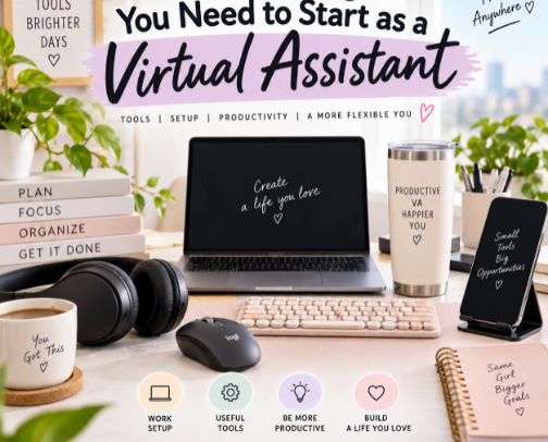 Everything You Need to Start as a Virtual Assistant. cover photo collage