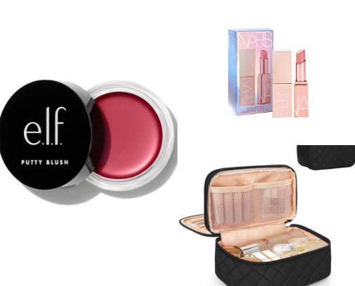 Make-up bag must haves cover photo collage