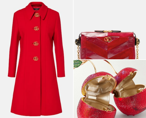 Iconic 2000s Red and Burgundy Outfits: Luxury Crimson Coats & Designer Bags cover photo collage