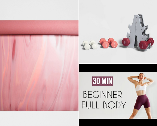 Beginner at home workout necessities cover photo collage