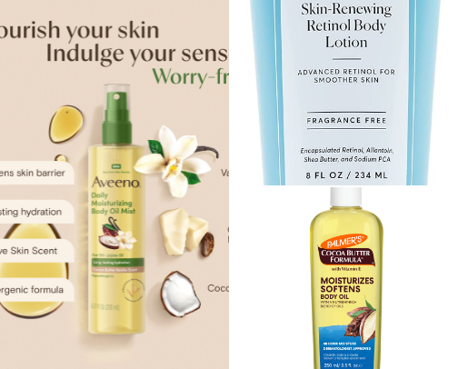Body lotion, oils and sprays cover photo collage