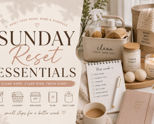 🧺 SUNDAY RESET ESSENTIALS 🤎 cover photo collage