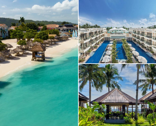 Travel tour  vacation, hotel, beach, resort and tickets cover photo collage