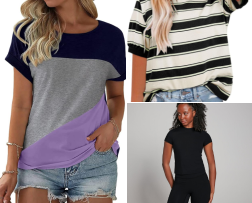 Color Block Women's Crewneck T-Shirt Styles cover photo collage