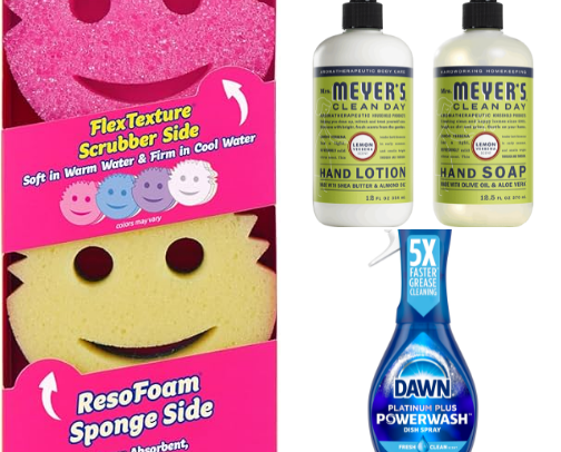Household cleaning supplies cover photo collage