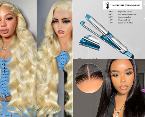 Human Hair and hair accessories cover photo collage