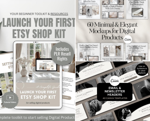 Start Your Etsy Shop & Helpful Canva Templates cover photo collage
