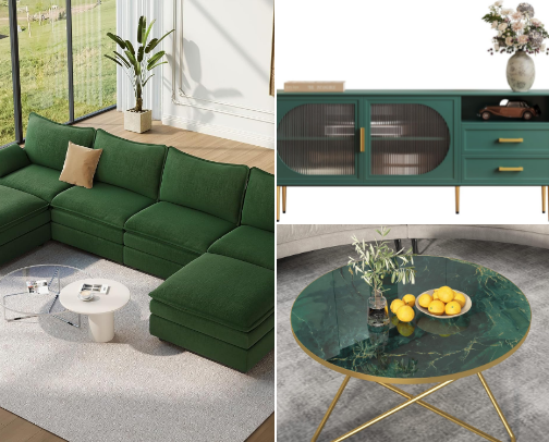 Earthy Living Room Decor: How to Style a Green Velvet Sofa cover photo collage