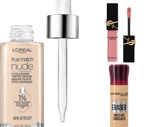 Everyday makeup products cover photo collage