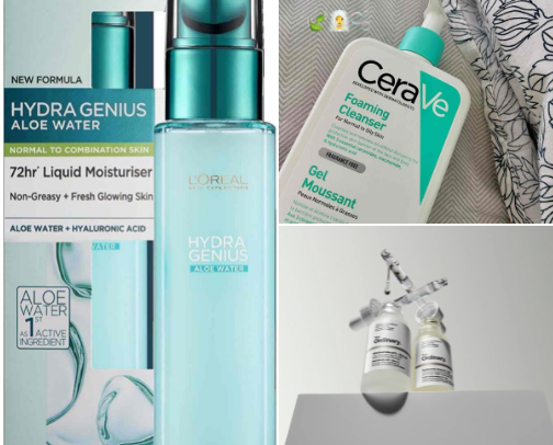 skin care profucts for combination skin🧖🏽‍♀️🥒 cover photo collage
