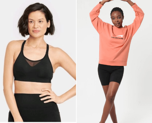 Sports bras and t-shirts cover photo collage
