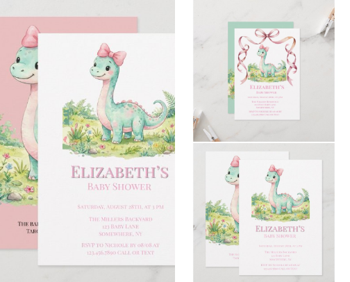 Cute pastel Dinosaur Baby Girl Shower cover photo collage