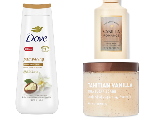 The ultimate vanilla scented shower products 🍨🍦 cover photo collage