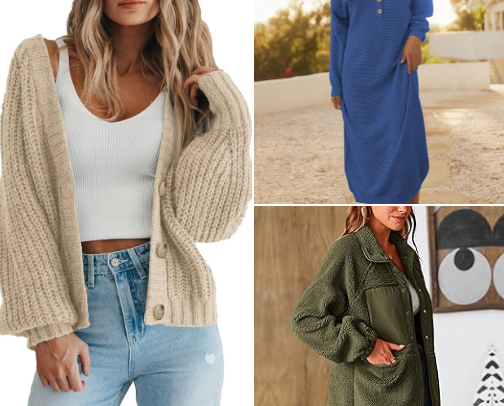 Super cozy clothing items that I wear and love cover photo collage