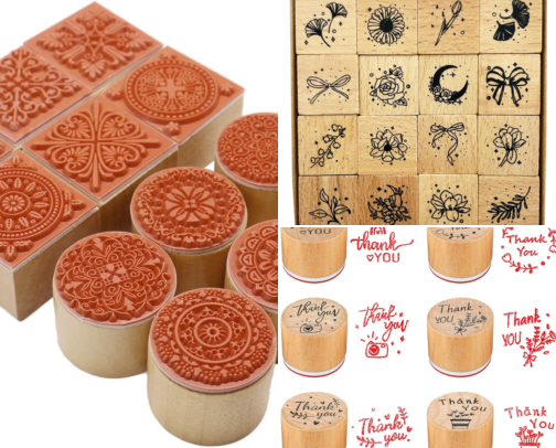 Save & Read - Creative projects with 12Pcs Rubber Stamps Round and Square Decorative Wooden Stamps Set, Wood Stamps for Crafting, Letters, Scrapbooking and DIY Craft Card cover photo collage
