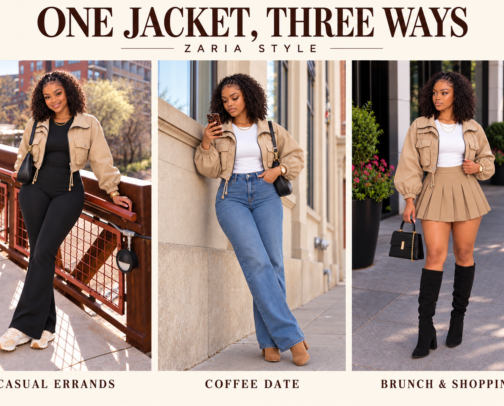 One Khaki Jacket, Three Outfit Ideas cover photo collage