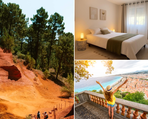 Hotel stays for an easygoing getaway, Ochre Paths, Sunset Views & a Lovely Village Escape Roussillon, France cover photo collage