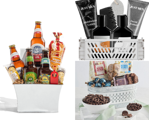 Festive Spring Gift Baskets and Boxes for Him, Her, Couples, Families, Kids, and Even Dogs! cover photo collage
