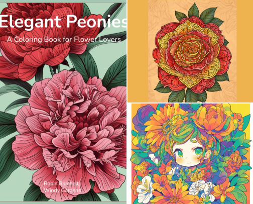 Garden Theme Coloring Books cover photo collage