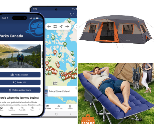 Places to go & everything you’d need to go camping ⛺️🗺️ cover photo collage