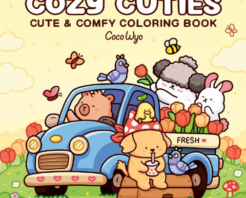 🏡 Cozy Cuties Coloring Book 🎨 | Cozy Spaces for Kids & Adults cover photo collage