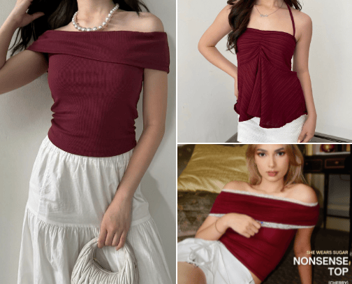 Cherry Red Maroon Top Outfit cover photo collage