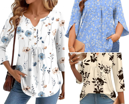 Floral Three-Quarter Sleeve Blouses That Brighten Up the Workday cover photo collage