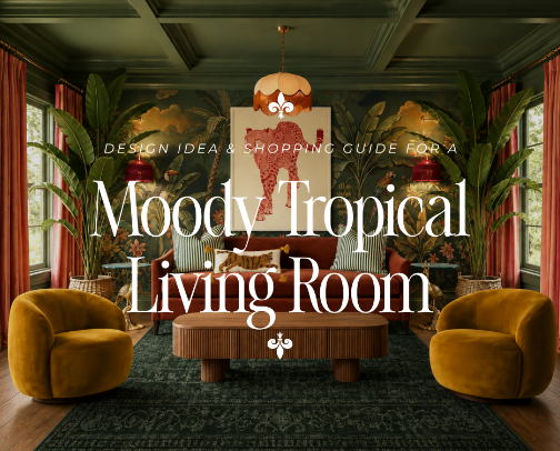 Furniture & Decor Ideas for a Moody Tropical Living Room cover photo collage