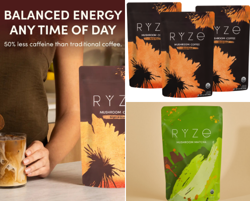 RYZE Mushroom Coffee & Functional Wellness Drinks cover photo collage