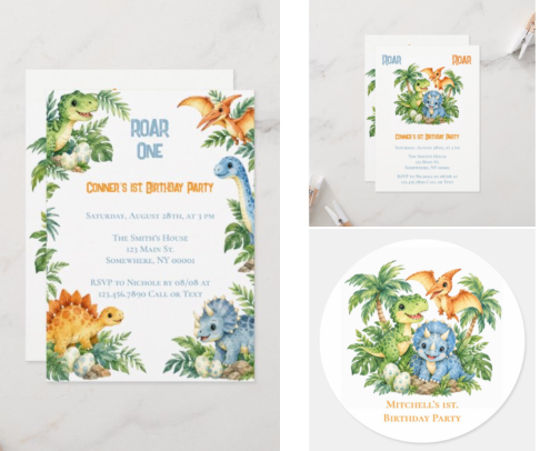 Dinosaur Jungle Boy’s 1st. Birthday Party cover photo collage
