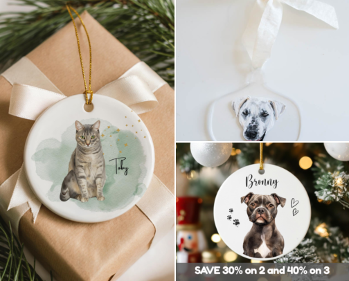 Custom Watercolor Pet Ornaments cover photo collage