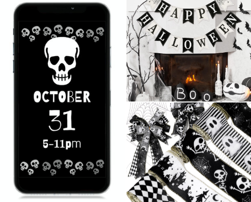 Elegant Black and White Themed Halloween Party Ideas cover photo collage