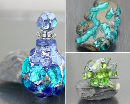 Handcrafted Coastal aesthetic lampwork glass beads & jewelry findings by Anne Londez cover photo collage