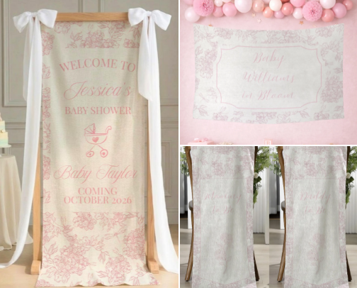 Baby In Bloom Pink and Green Hydrangea Theme Baby Shower cover photo collage