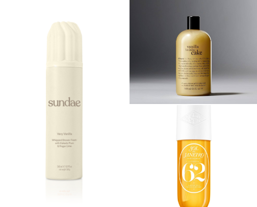 the BEST vanilla shower products for a everything shower 🚿🍦🫧 cover photo collage