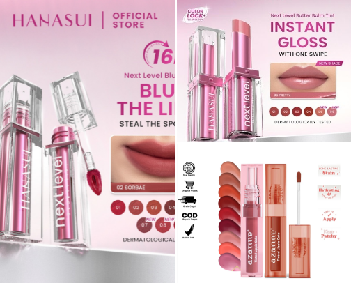 Hanasui Next Level Blurry Tint - Lip Tint Watery To Blur Lightweight Tahan Lama Velvet Finish Powdery Tint Blurring Effect Stain Lasting Up to 8 H cover photo collage