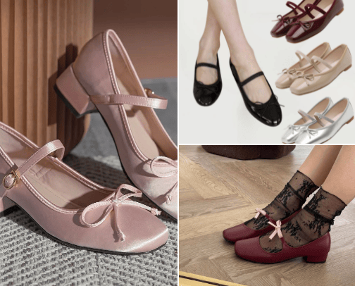 Ribbon Theme Shoes, Heels, Flat shoes 🎀 cover photo collage